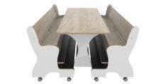 Hoogzit tafel L150 x B64 cm Wit met Grey craft oak met banken Tangara Groothandel voor de Kinderopvang Kinderdagverblijfinrichting2